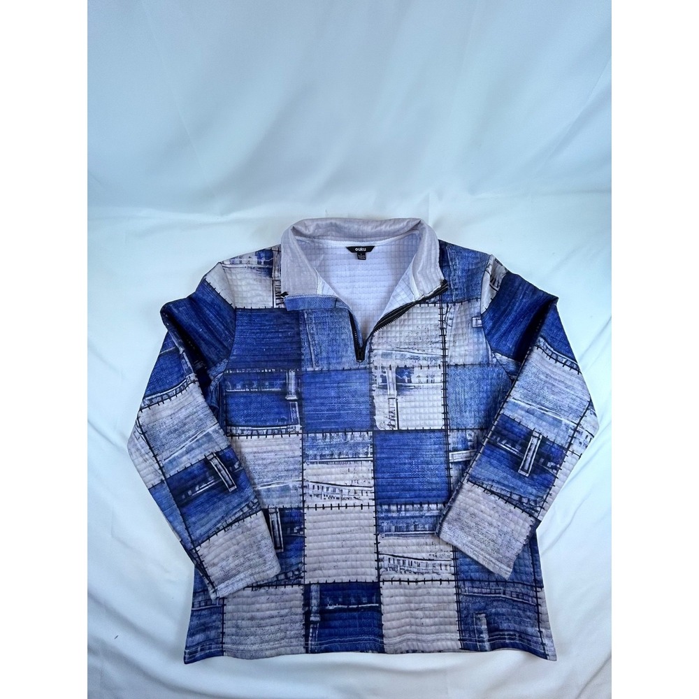 Ouku Patchwork Men's Large Pullover 1/4 Zip Long Sleeve USA Blokecore